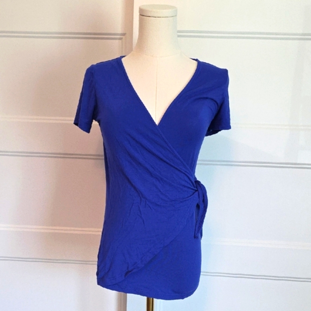 PattyBoutik Royal Blue Wrap Blouse